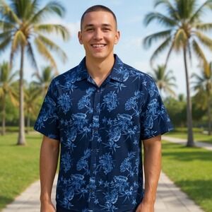 Pro Tour Mens XL Floral Golf Shirt Button Up‎ Coolplay Tropical Blue